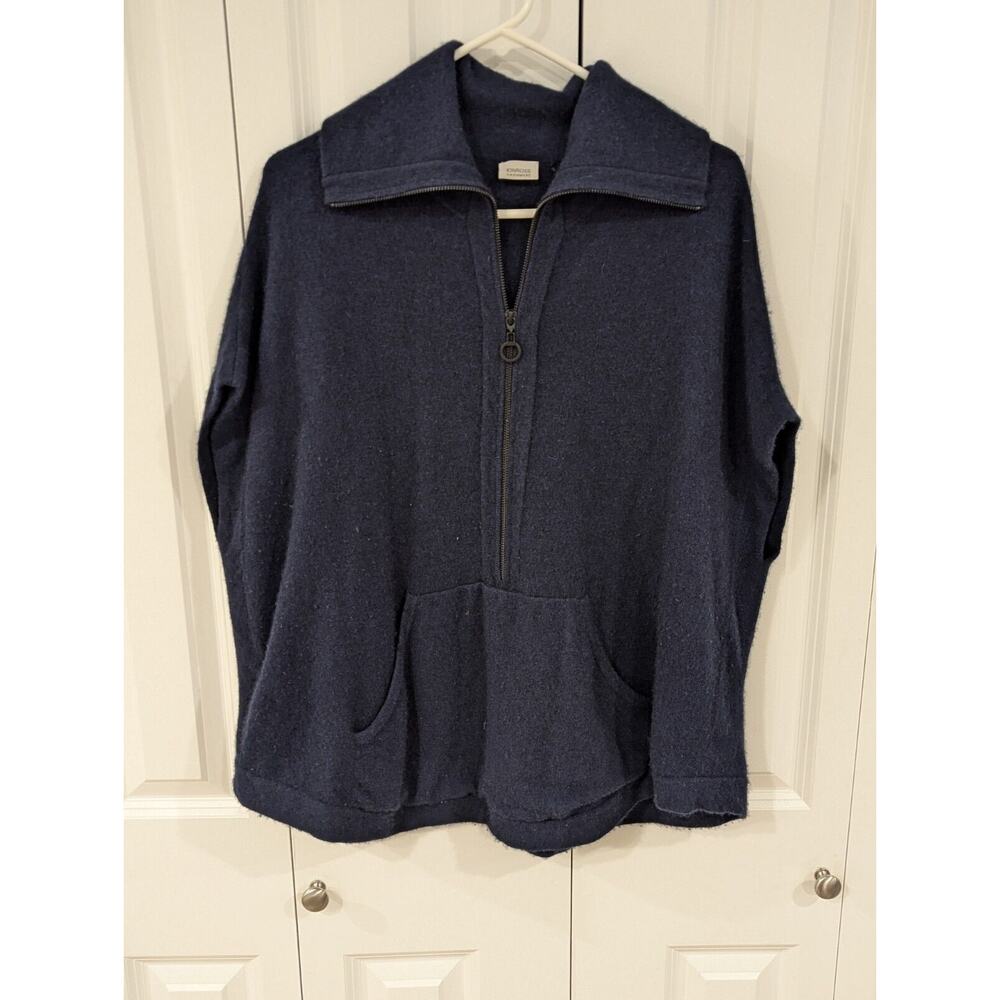 KINROSS Cashmere Short Sleeve quarter Zip poncho Adj. collar. Navy w black. O/S
